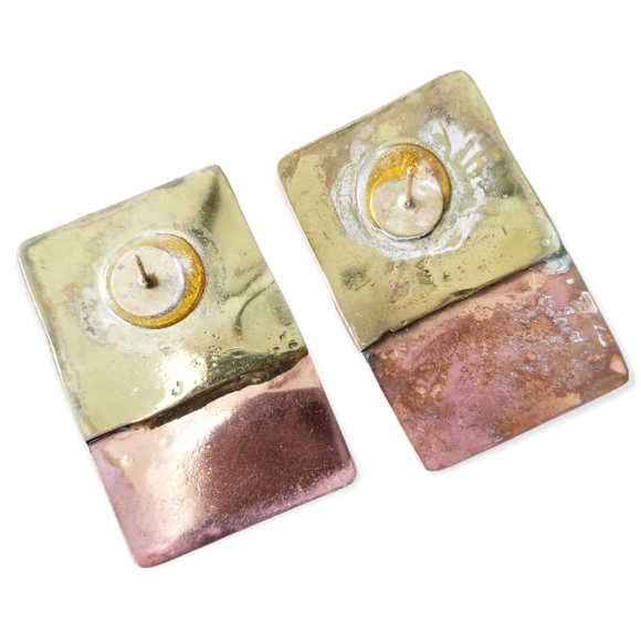 Vintage Artisan Designed Hand Crafted Tr-Tone Metal Post Style Pierced Earrings - Picture 8 of 8